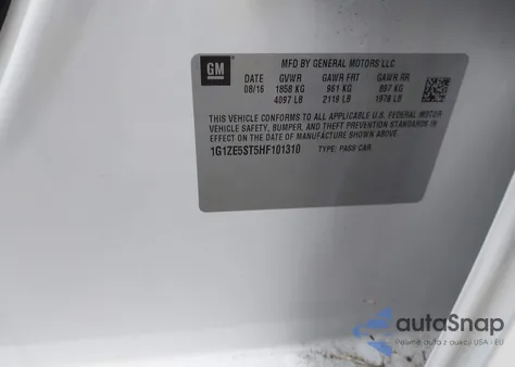 2017 Chevrolet Malibu 1Lt z USA, uszkodzony, nr VIN 1G1ZE5ST5HF101310